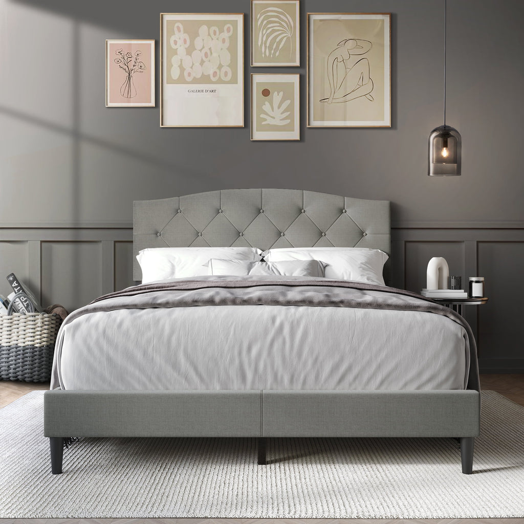Beige Linen Upholstered Platform Bed H637