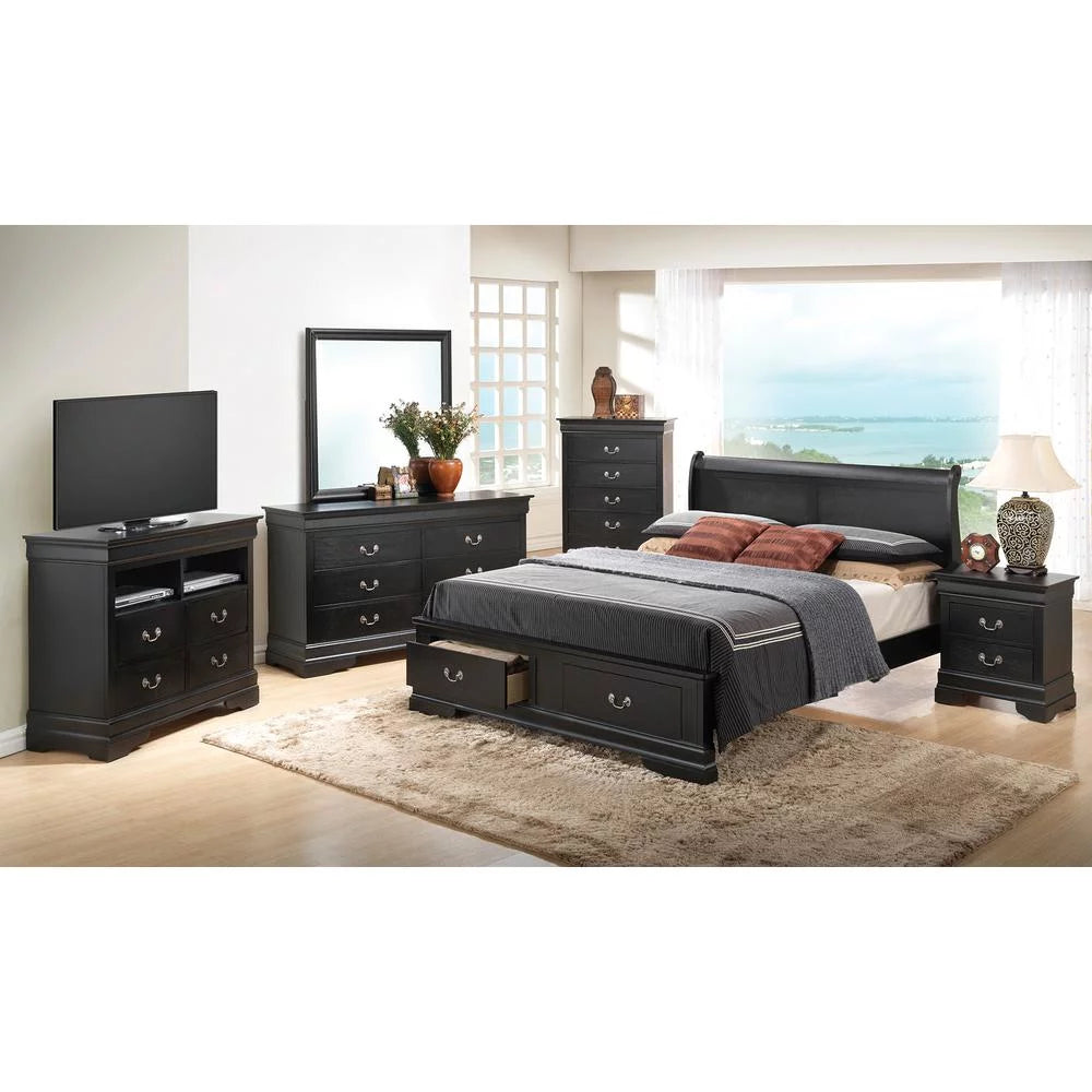 Black Full Storage Sleigh Bed with 2 Drawers Y94758