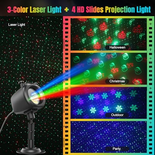 Waterproof RGB Laser Projector Lights with RF Remote and Timer L644