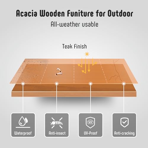 3 Piece Acacia Wood Outdoor Patio Furniture Set with Cushion Chairs and Coffee Table G88618