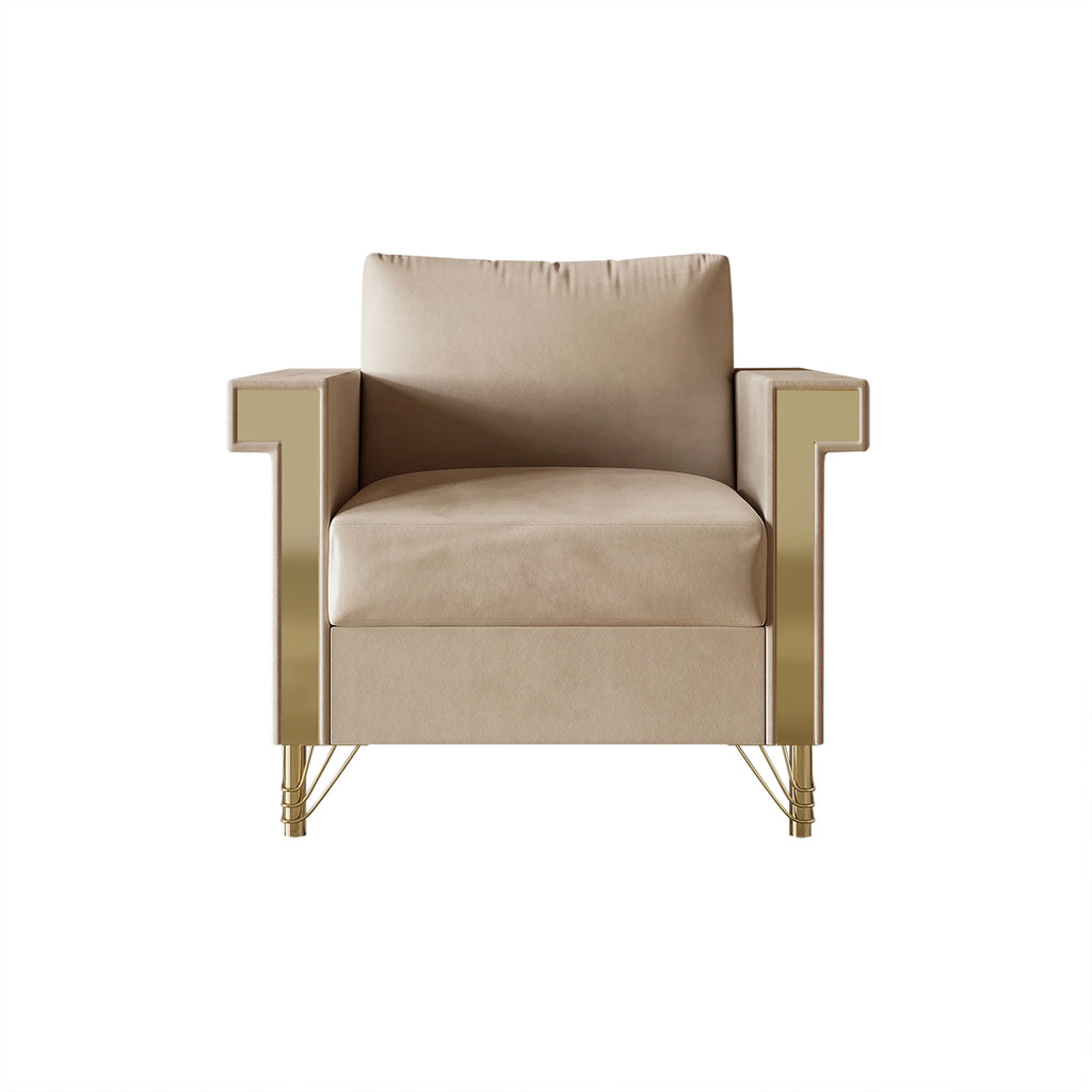Beige Velvet Upholstered Armchair I259