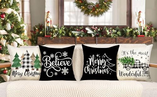 Buffalo Check 18x18 Set of 4 Red Black Throw Pillow Covers C467