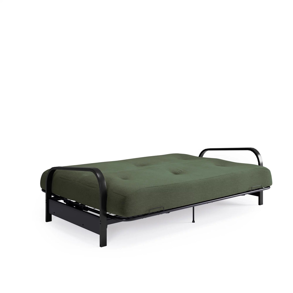 Army Green Full Size Futon Set with Black Metal Sofa Bed Frame and 6" Mattress S9438