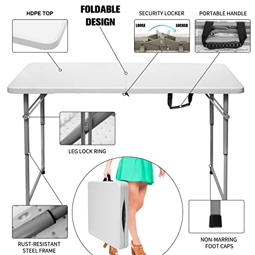 4 Foot Heavy Duty Plastic Folding Table with Carrying Handle M532651