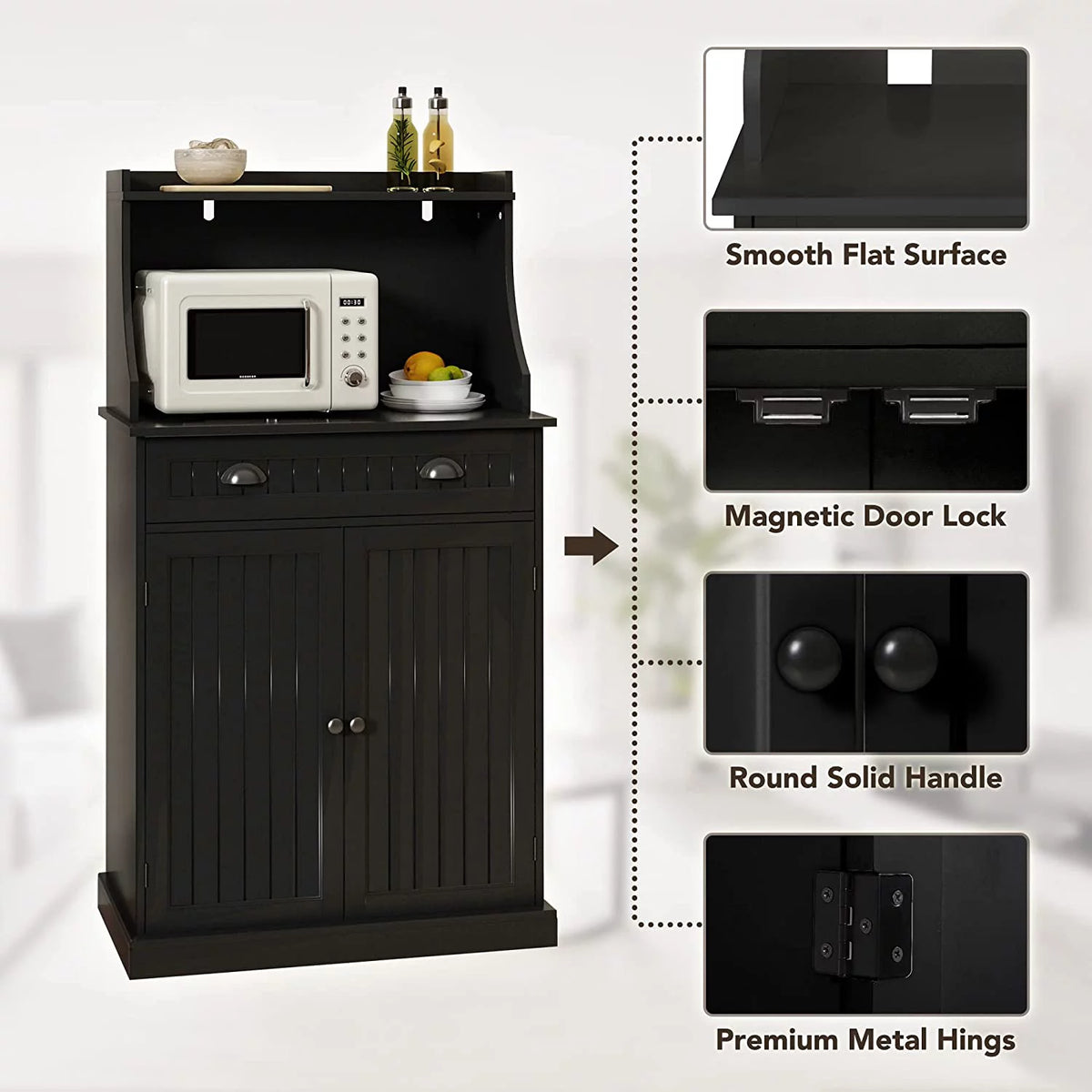 54" Black Kitchen Pantry Storage Cabinet with Doors and Adjustable Shelves N9441