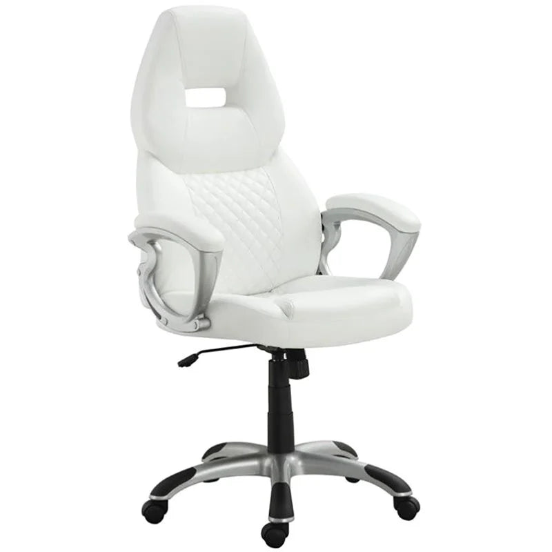 White and Silver Faux Leather Swivel Office Chair A9911