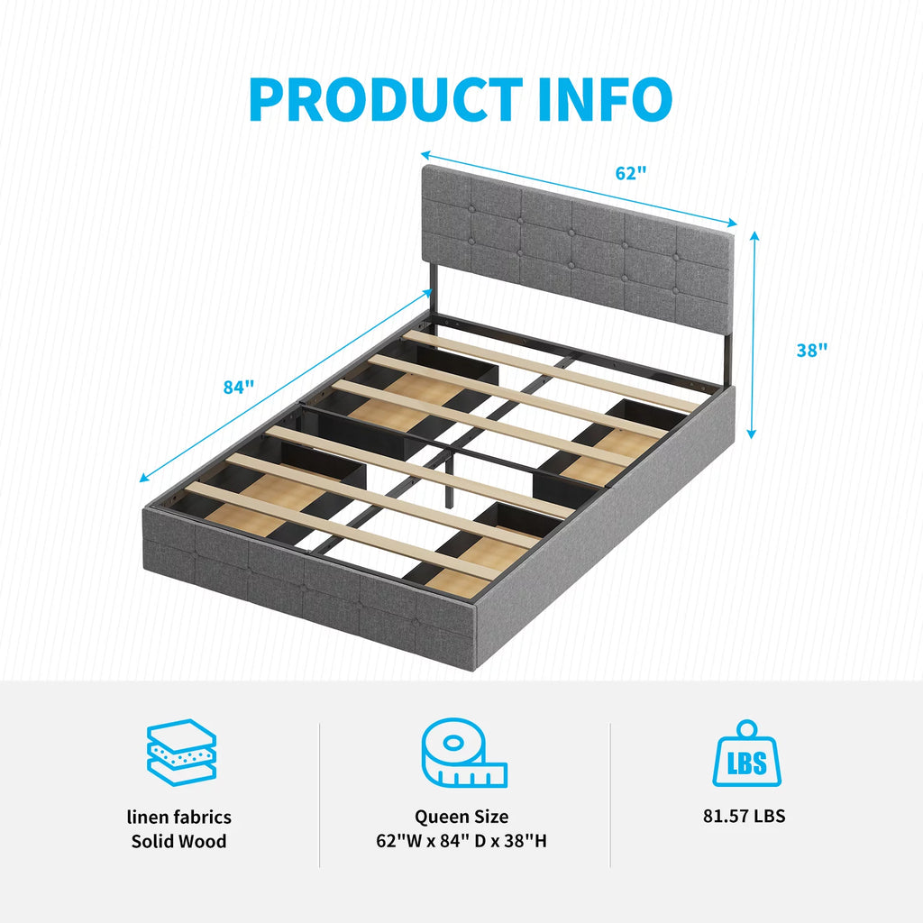 Queen Size Upholstered Platform Bed Frame with 4 Storage Drawers T6781