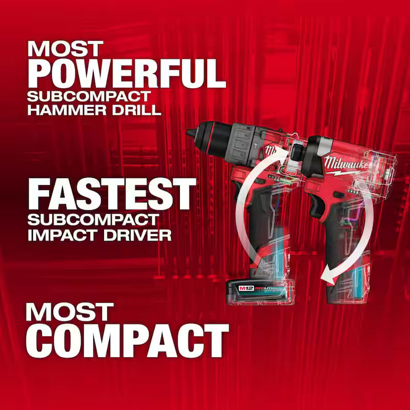 12-Volt Lithium-Ion Brushless Cordless Hammer Drill and Impact Driver Combo Kit H2130